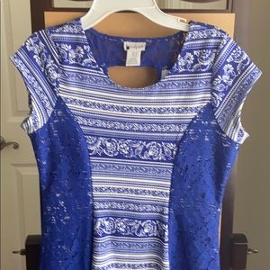 Emily West Girls blue with lace fit n flair dress 16
